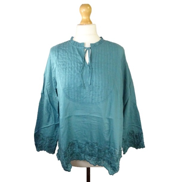 Gudrun Sjoden Birta Blouse Size L 16-18 Green Artists Smock Tunic Top: 48" Bust