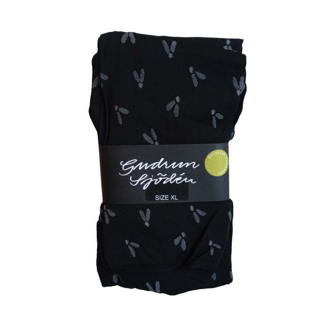 Gudrun Sjoden Fjat Footless Tights Size XL 20 Black Grey Bird Print Pattern