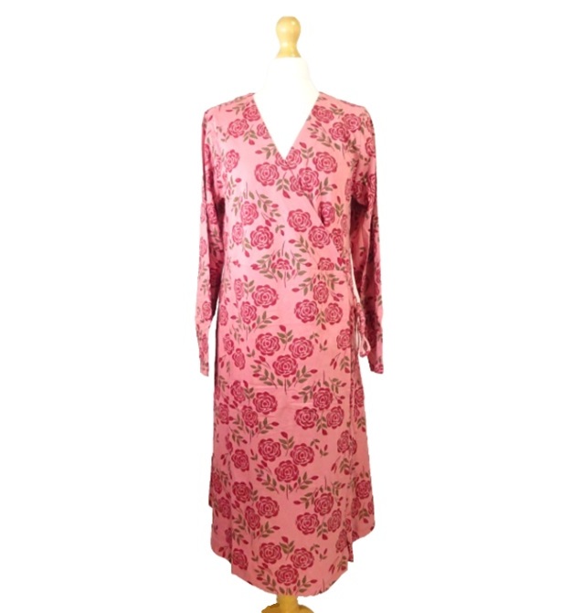Gudrun Sjoden Size XL UK 20 Sabrina Dress Wrap Kimono Pink & Red Floral Rose Print: 45" Bust
