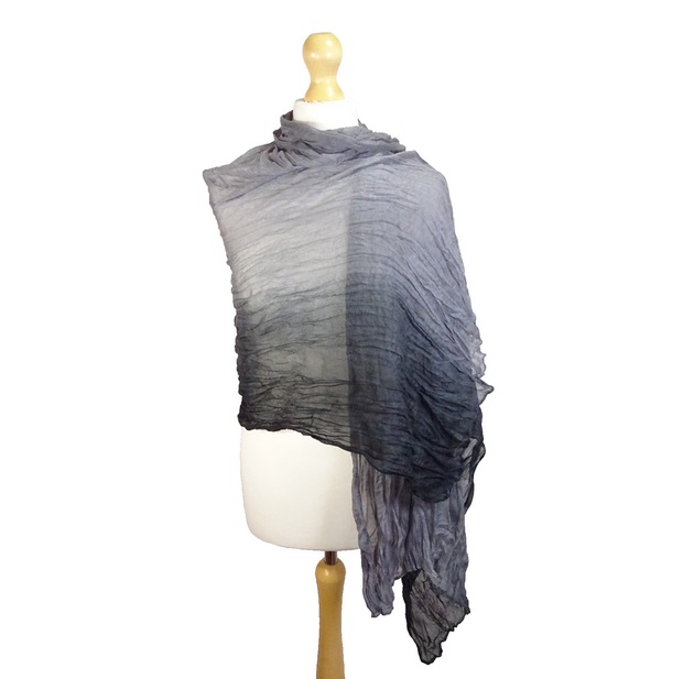 Extra Large Scarf Shawl Wrap Pashmina Black & Grey Ombre Colour Block Crinkle 175cm x 75cm