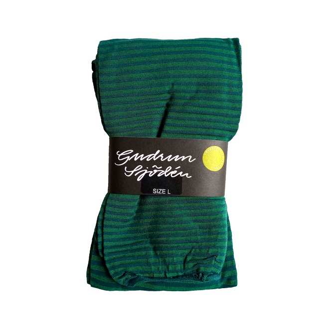 Gudrun Sjoden Size L UK 16-18 Striped Footless Tights Leggings Dark Green 70 Denier Opaque