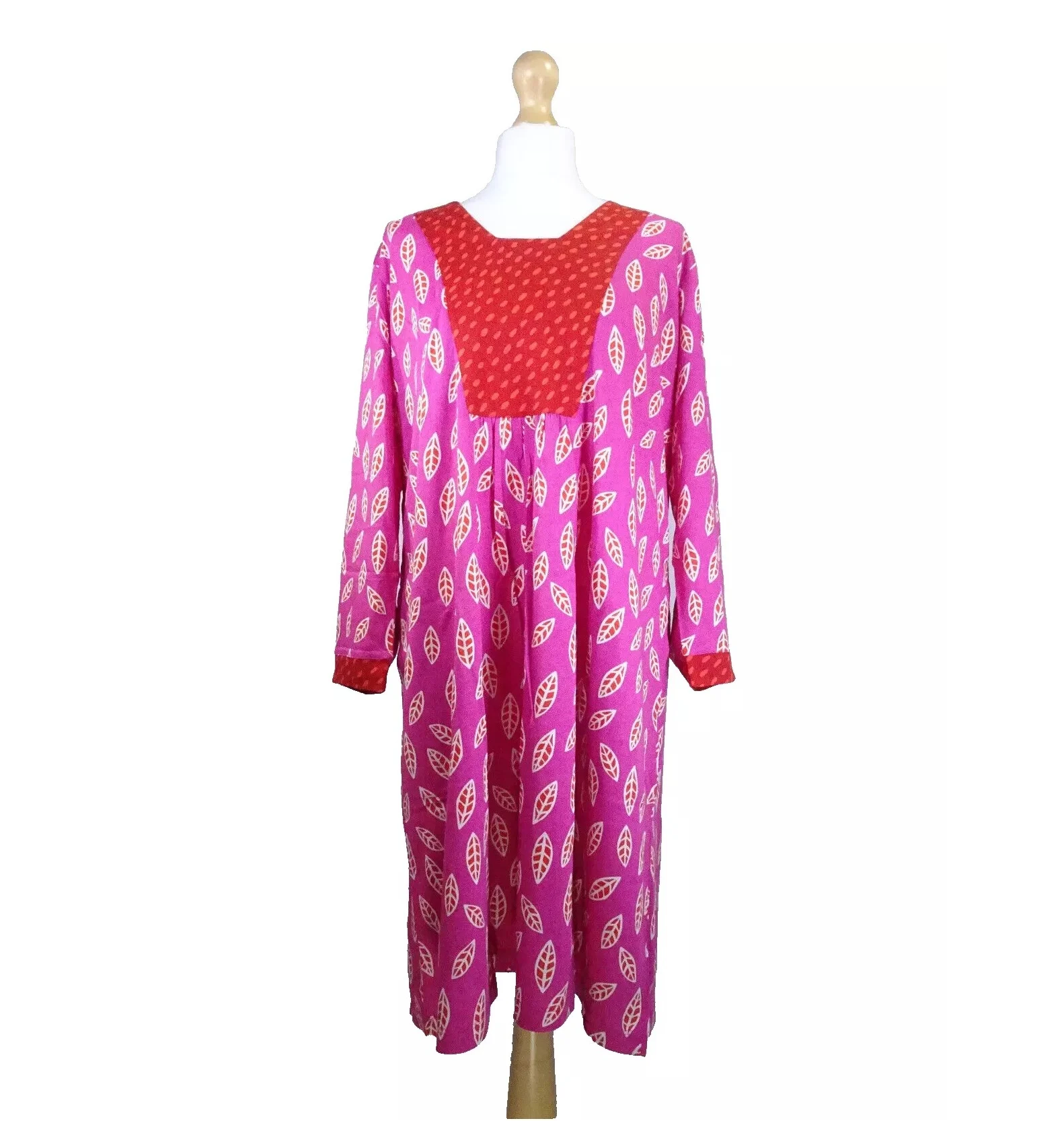 Gudrun Sjoden Aland Dress Size L UK 16-18 Tunic Top Peony Pink Leaf Print: 46" Bust