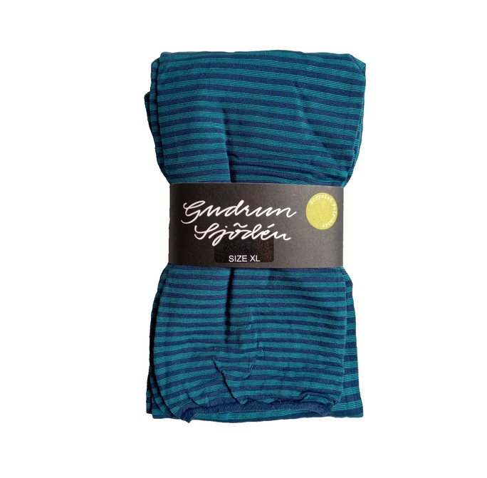 Gudrun Sjoden Size XL UK 20 Striped Footless Tights Leggings Blue & Teal 70 Denier Opaque