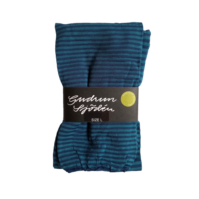 Gudrun Sjoden Size L UK 16-18 Striped Footless Tights Leggings Blue Teal 70 Denier Opaque