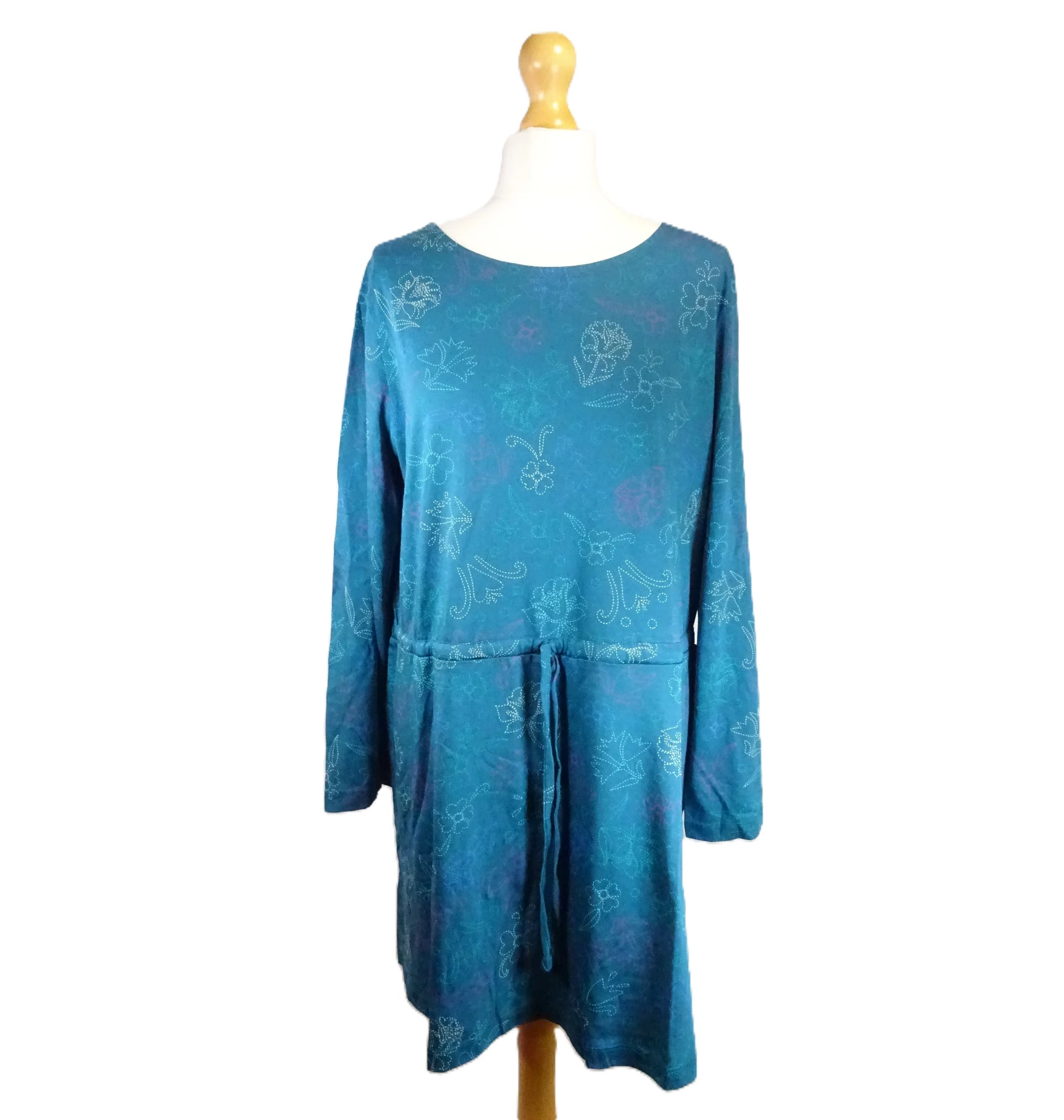 Gudrun Sjoden Carmen Tunic Top Size L 16-18 Blue Floral Print Cotton: 46" Bust