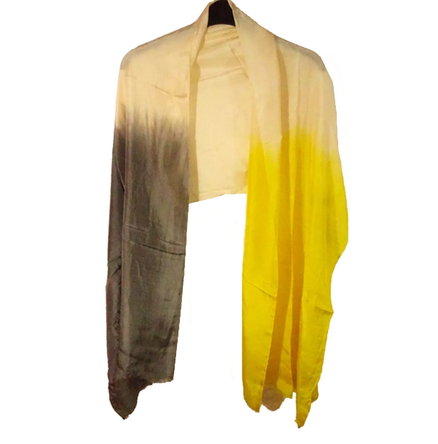 Gudrun Sjoden 100% Silk Dip Dye Scarf Shawl Pashmina Wrap Large Size Grey & Yellow: 50x200cm