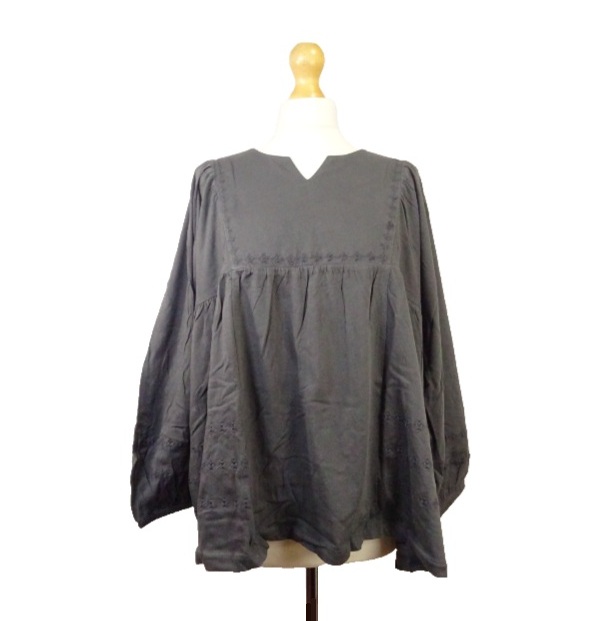 Gudrun Sjoden Cora Smock Blouse Artists Tunic Top Size XL 20-22 Grey: 50" Bust