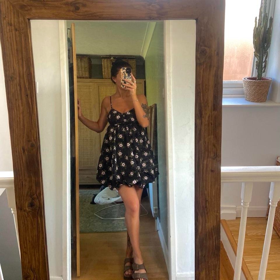 BNWT Free People black floral elasticated puff ball summer mini dress