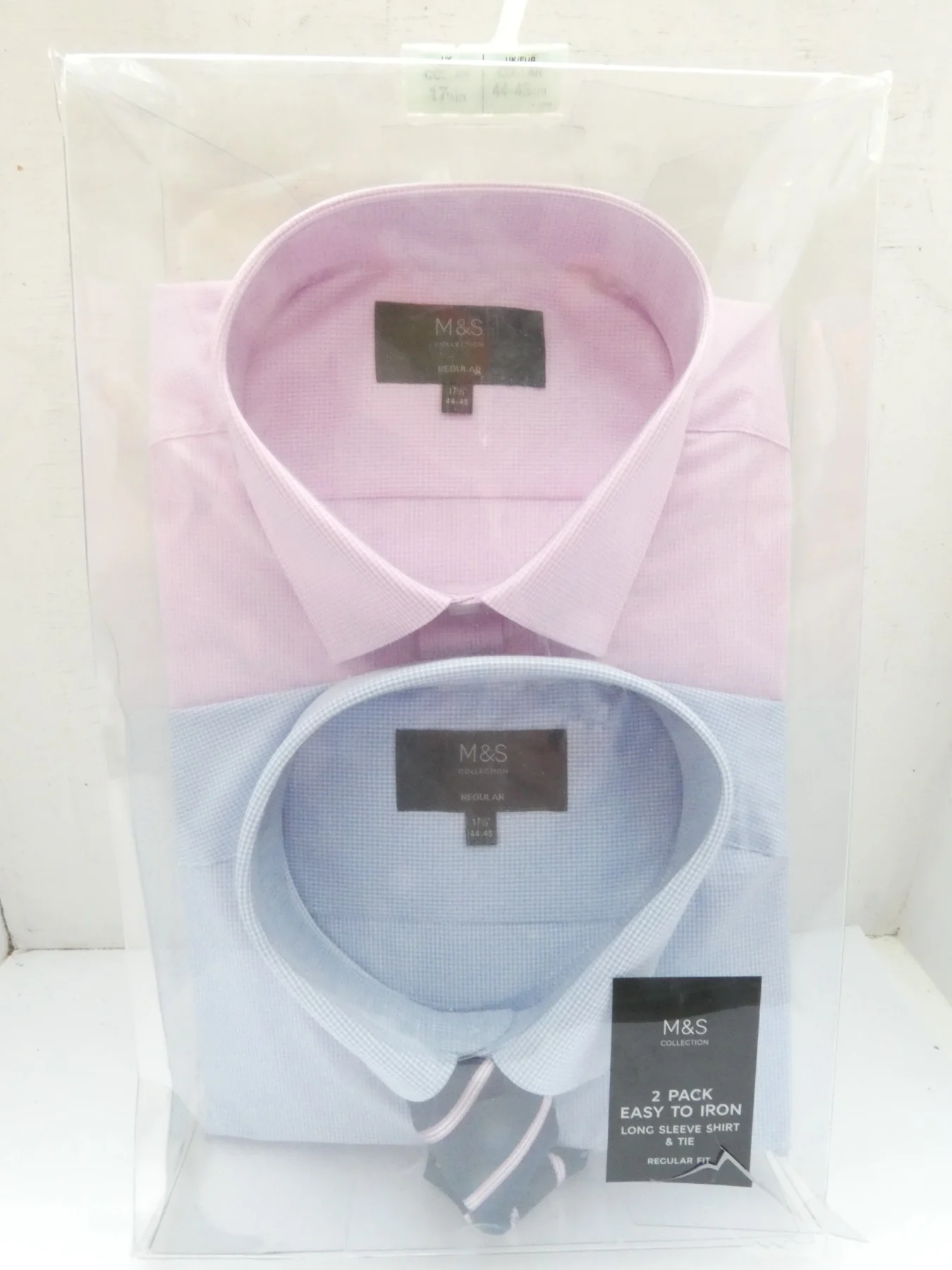 M&S Collection 2 pack long sleeve shirts and tie UK 17.5" collar