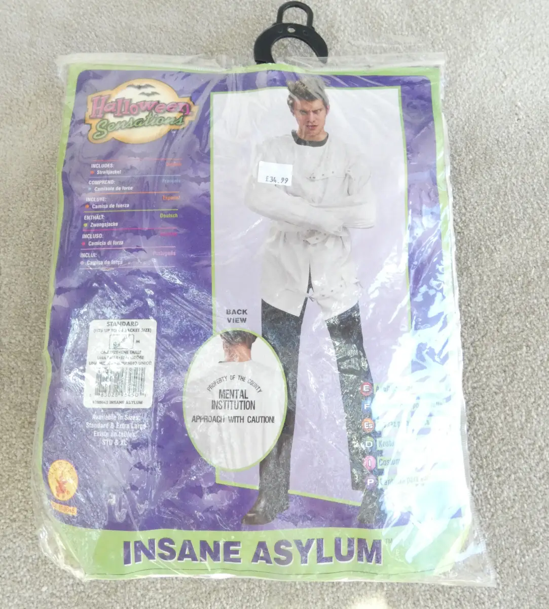 Rubies Men's insane Asylum costume straight jacket and hannibal lecter mask