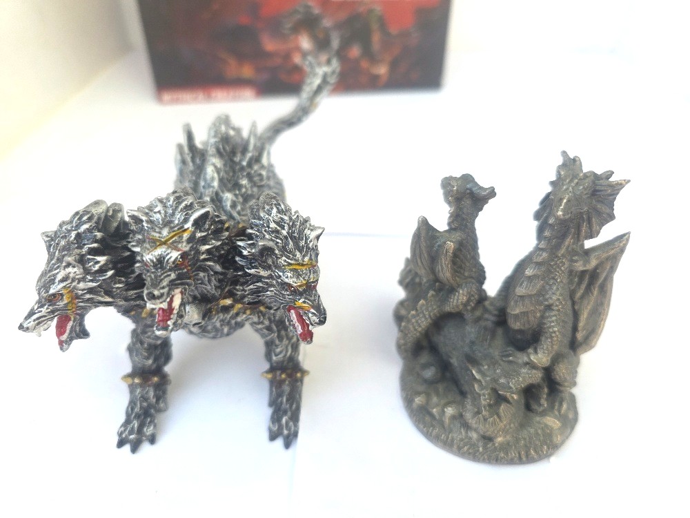 The Woodlands Dragon number 3844 & Resin Cerberus Figurine (hound of hell)