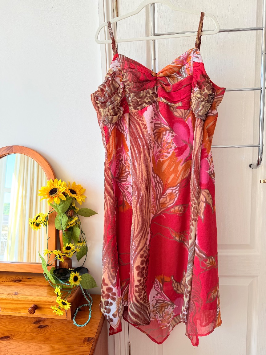 🧡 Saloos Collection Red Abstract Animal Print Midi Dress –