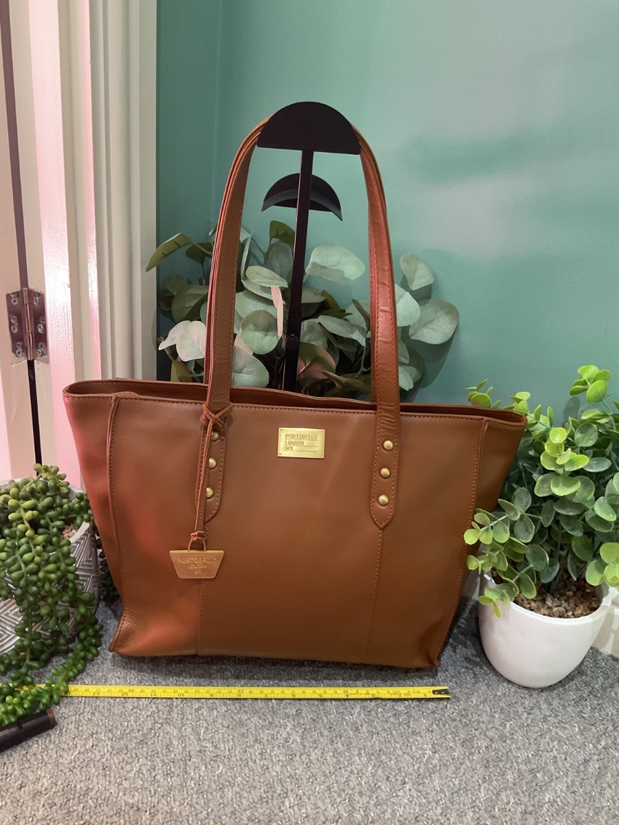 Portobello London Fine grain leather tan tote bag
