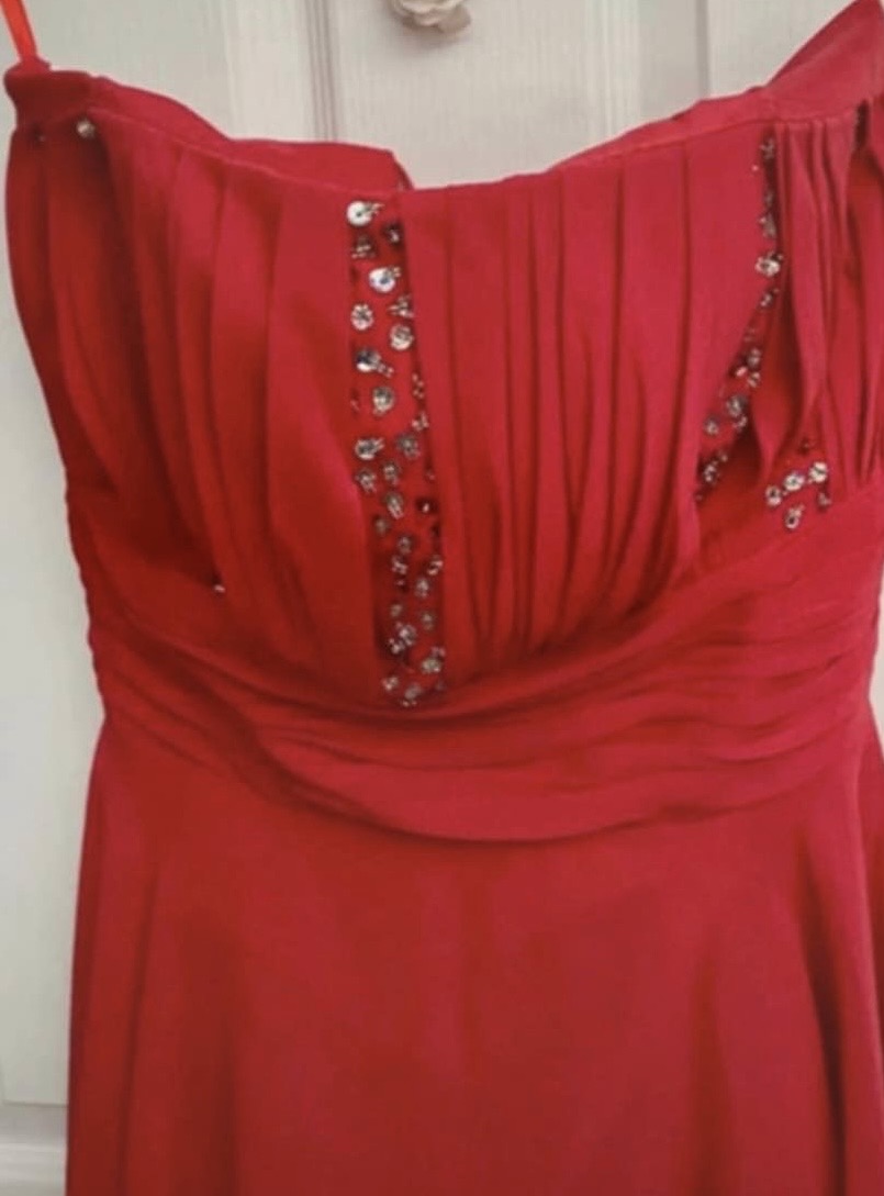 Red and silver sequin details strapless prom/party dress 6