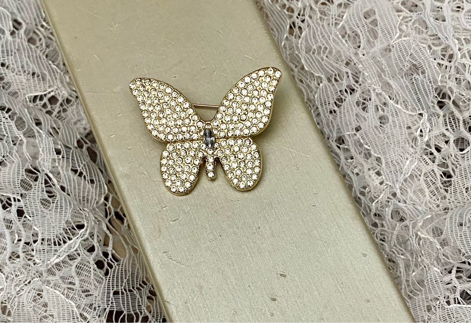 Mini diamanté gold tones butterfly brooch