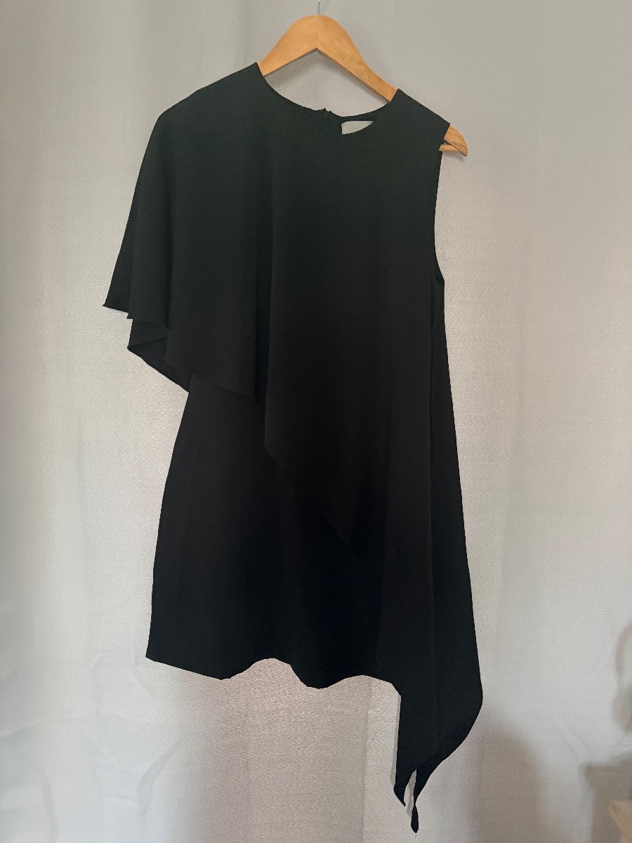 Lavish Alice Black Asymmetric Cape Mini Dress UK 12 Party Evening Occasion LBD