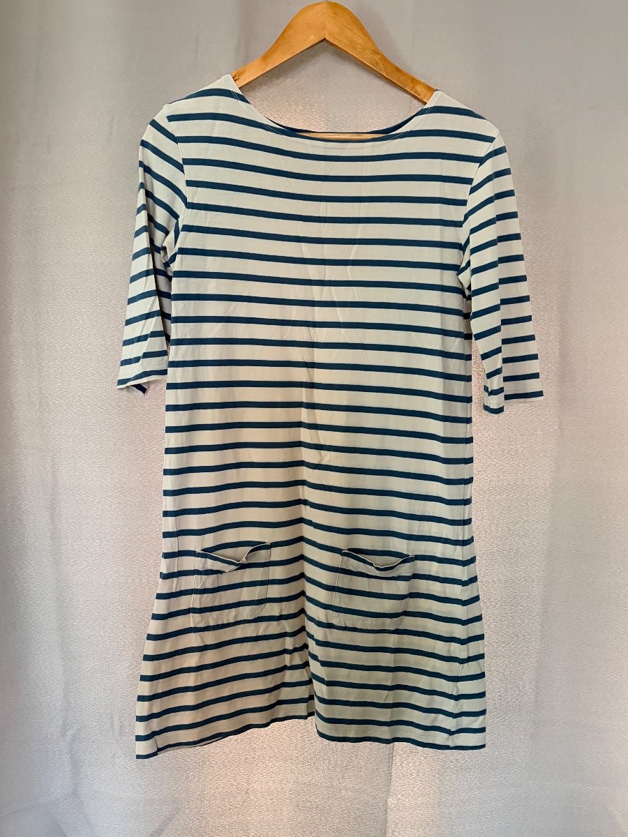 Seasalt Cornwall 'The Sailor Tunic' Dress – Blue & White Striped Organic Cotton – Size UK 8