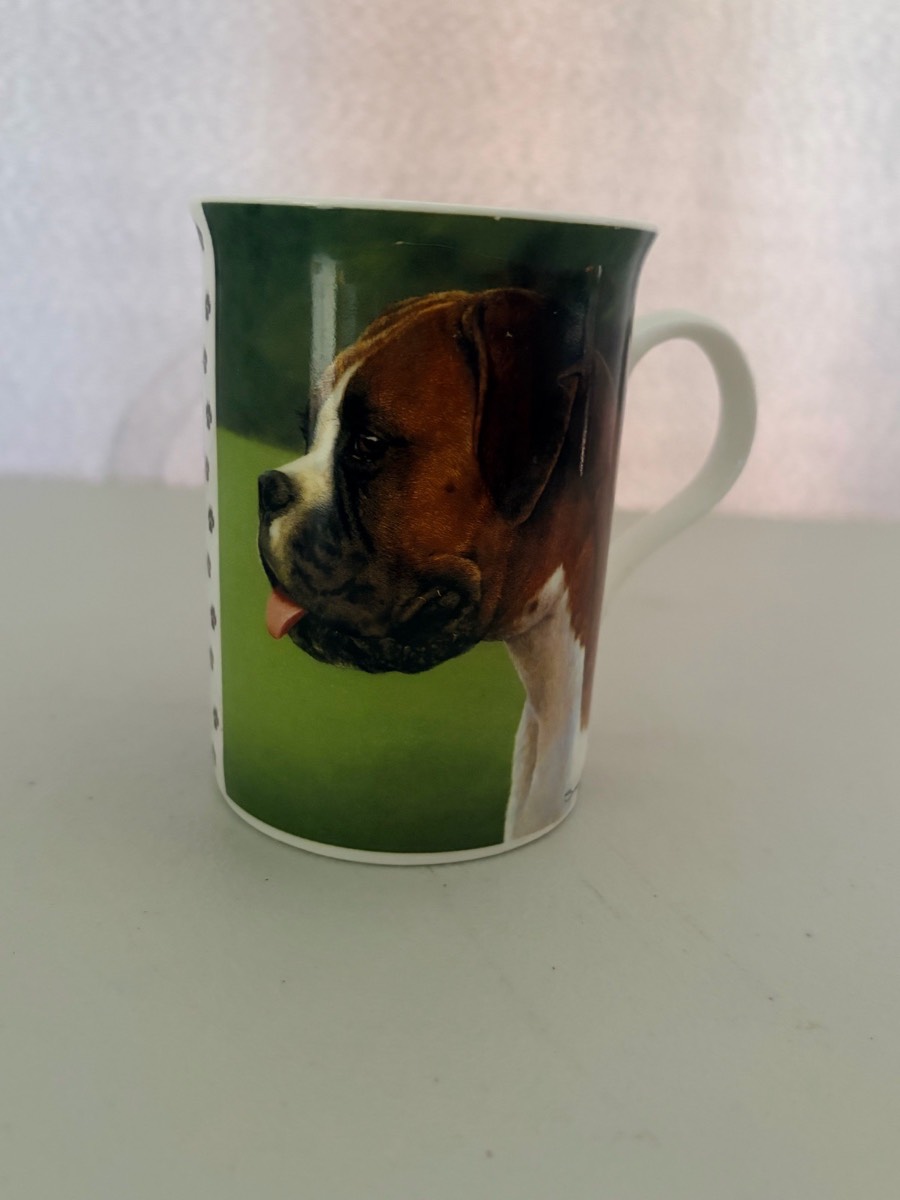 Danbury Mint Boxer Dog Fine Bone China Mug Standard Cup Brown Green White