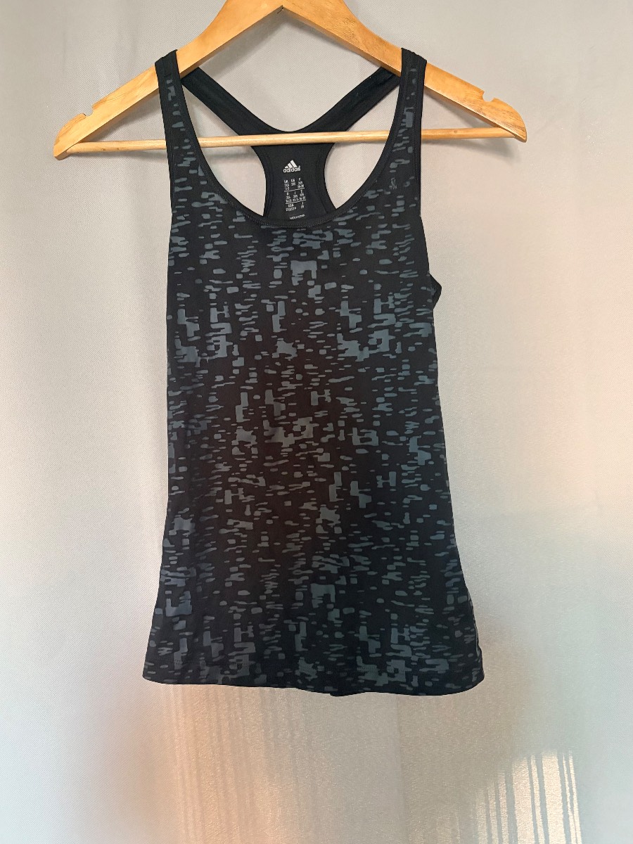 ADIDAS Black & Grey Patterned Racerback Running Vest Tank Top Size UK 2XS (0-2)