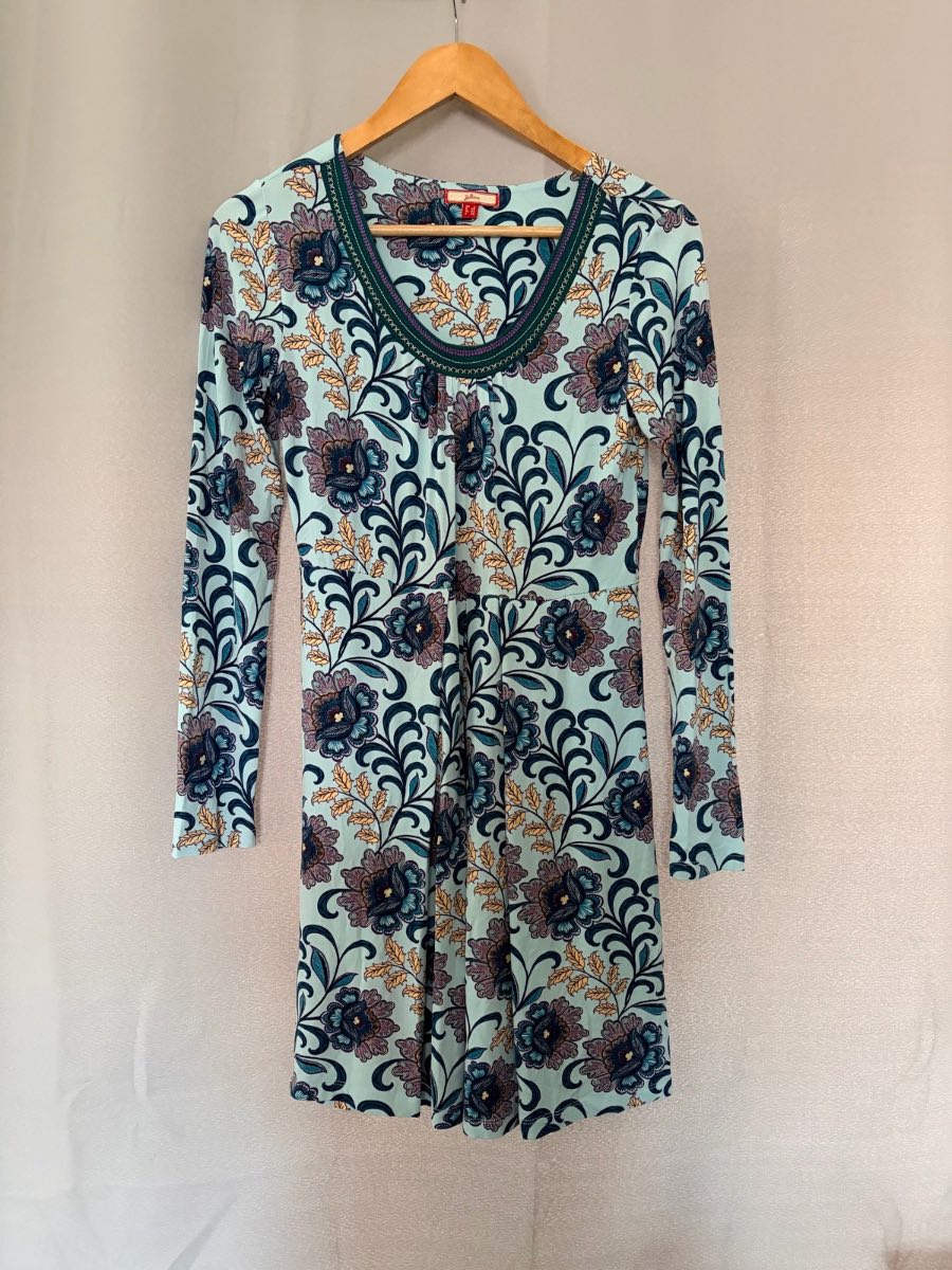 Joe Browns Floral Paisley Long Sleeve Dress Size 8 Light Blue Boho