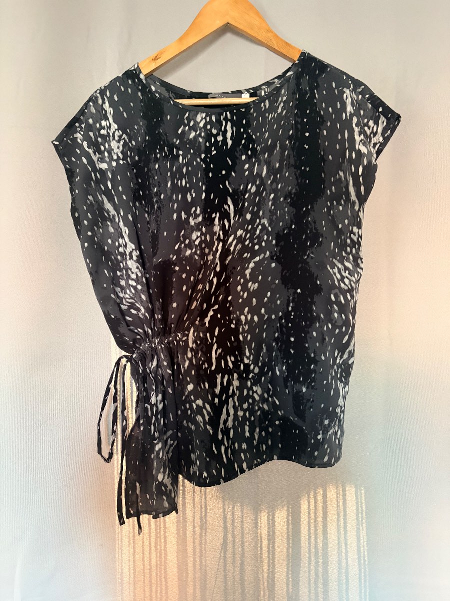 Mint Velvet Black Abstract Print Side-Tie Top with Lace Back – Size 12