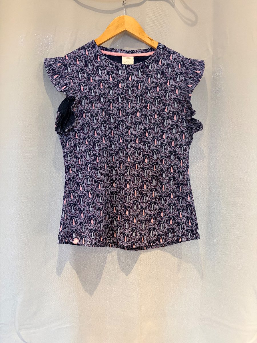 Trespass 'Salma' Blue & Pink Geometric Teardrop Print Frill Sleeve Top - Size UK 10 / S