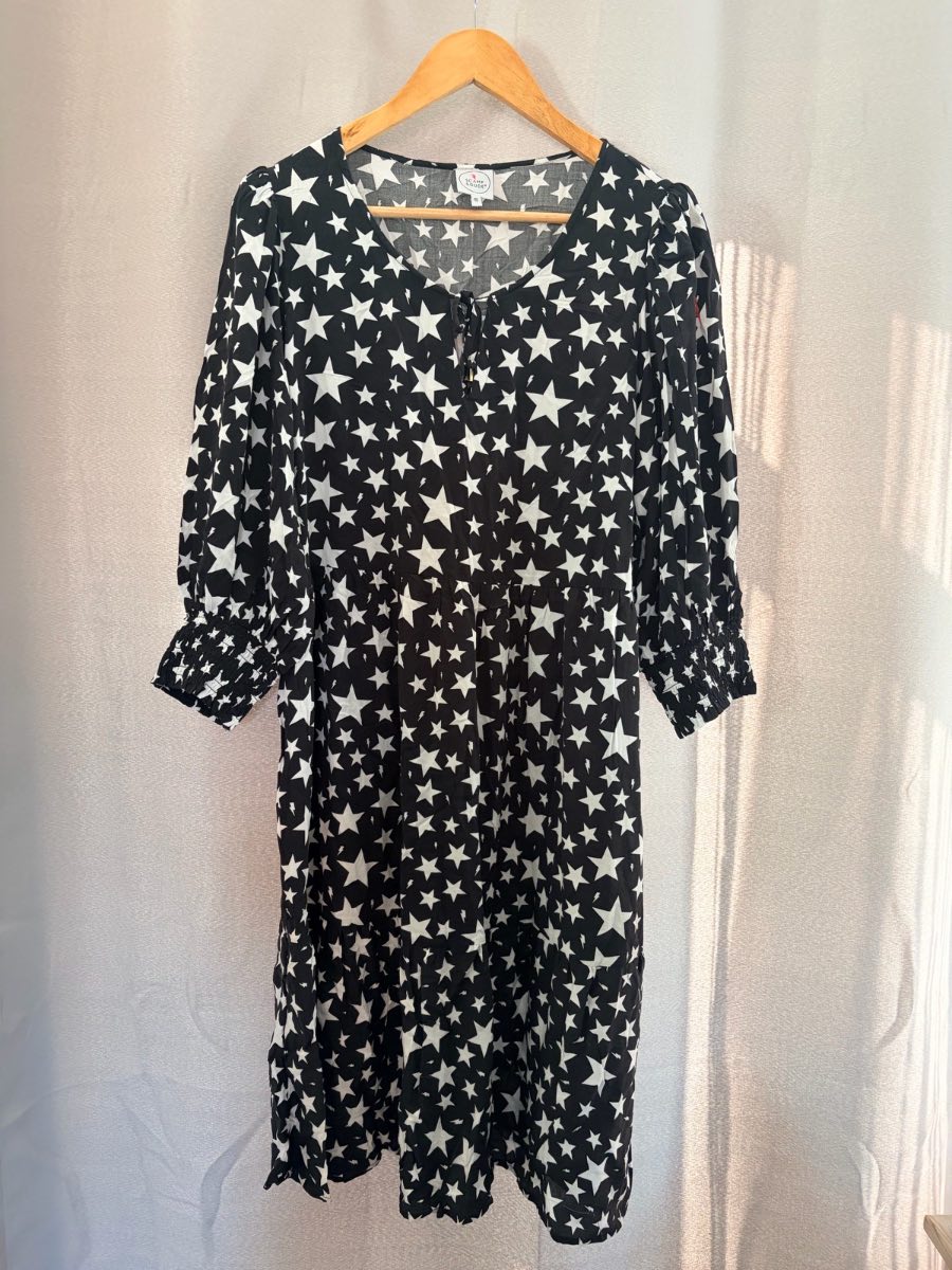 SCAMP & DUDE Dress Size 16 Black White Star Lightning Bolt Print Midi Pockets