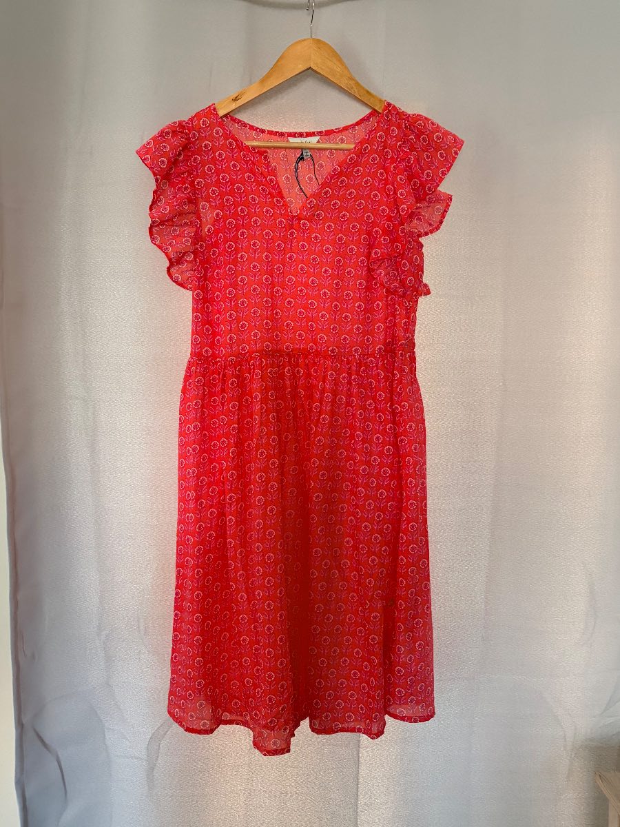 Joules "Faith" Floral Dress Pink Ditsy Size S Ruffle Sleeve Summer Casual
