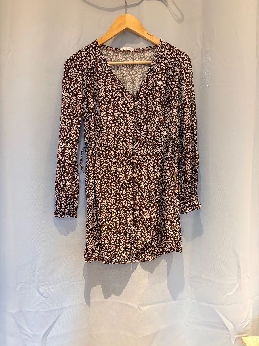 White Stuff Floral Viscose Tunic Dress Burgundy/Brown – UK 8