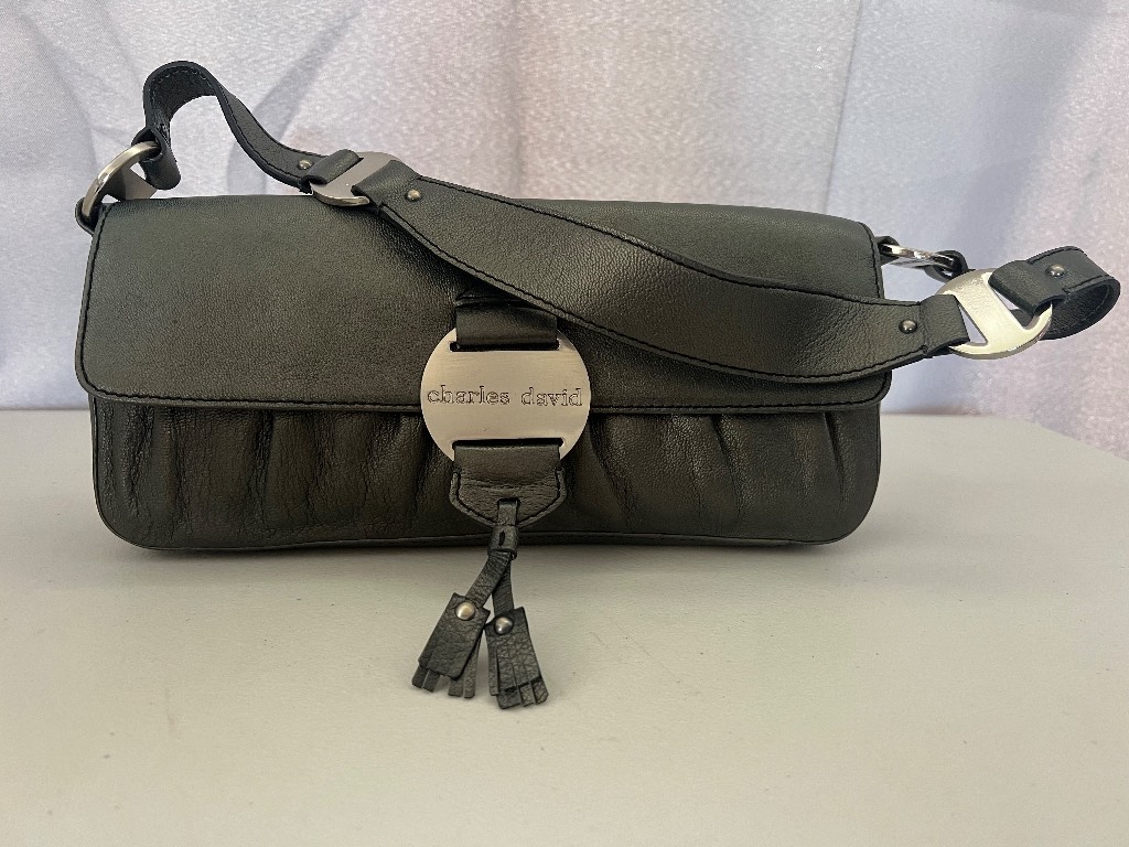 Charles David Dark Grey Shoulder Bag Clutch Silver Hardware Vintage Y2K
