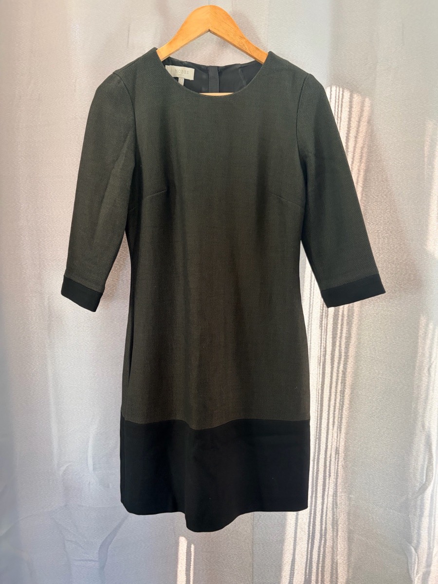 Hobbs London Colour Block Shift Dress Size UK 10 Grey Black Smart Workwear Midi