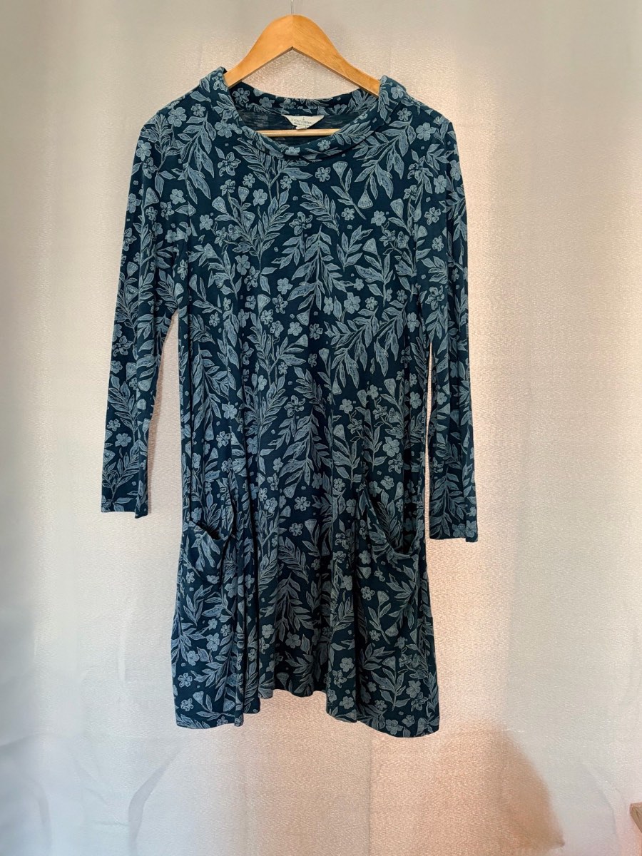Seasalt Cornwall Sea Oak Tunic Dress Size 10 UK Blue Floral Organic Cotton Pockets