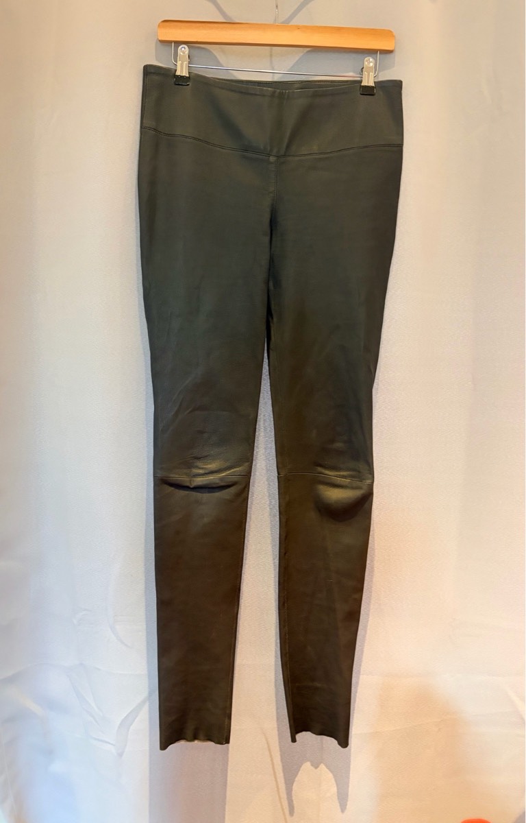 DOM GOOR London Real Leather Trousers Size UK 12 Charcoal Dark Grey Skinny Leg