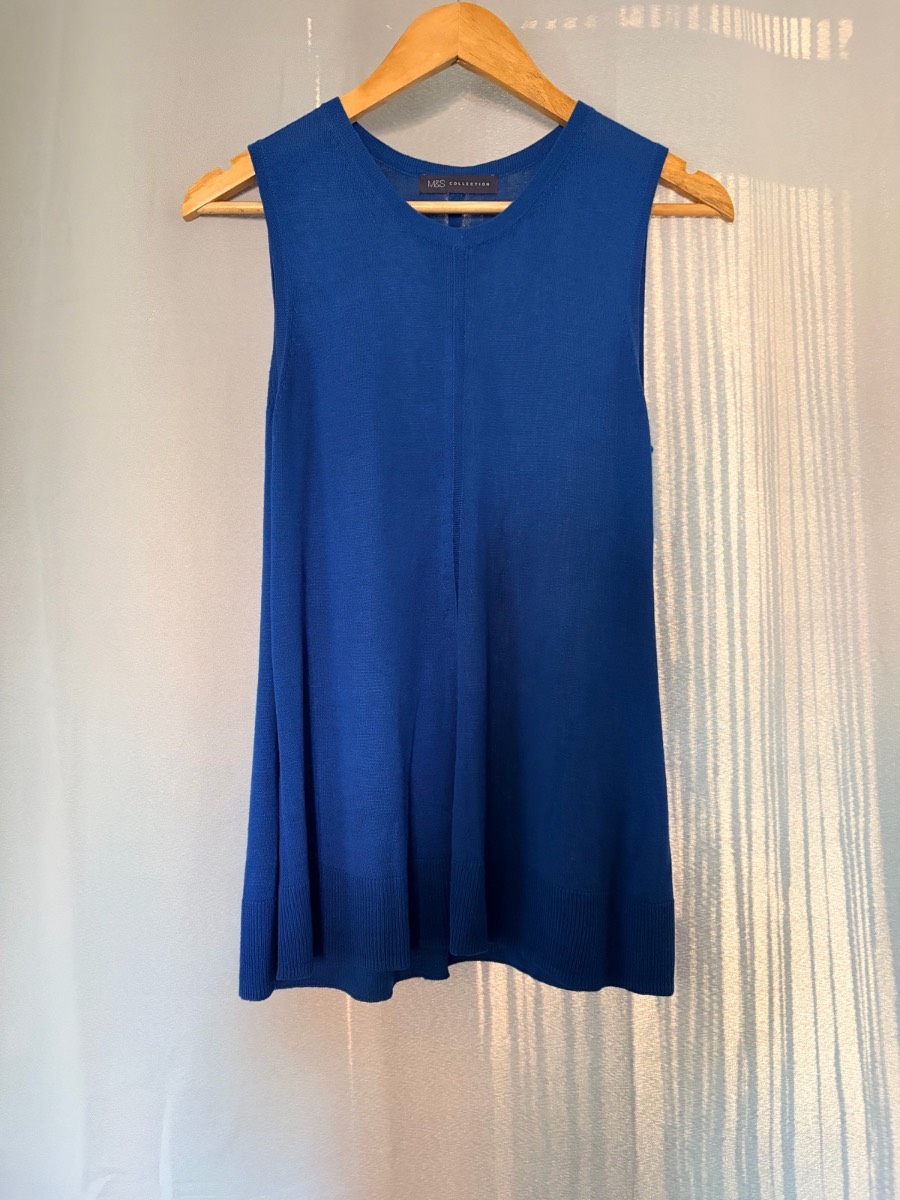 M&S Collection Blue Sleeveless Fine Knit Top - Size UK 12