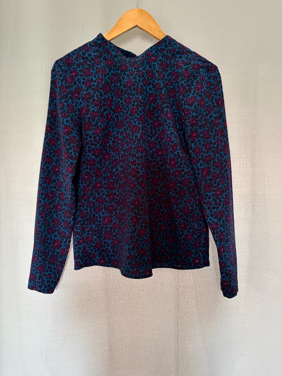 BODEN Womens Leopard Animal Print Tie Neck Blouse Top Size UK 8 US 4 Blue Purple
