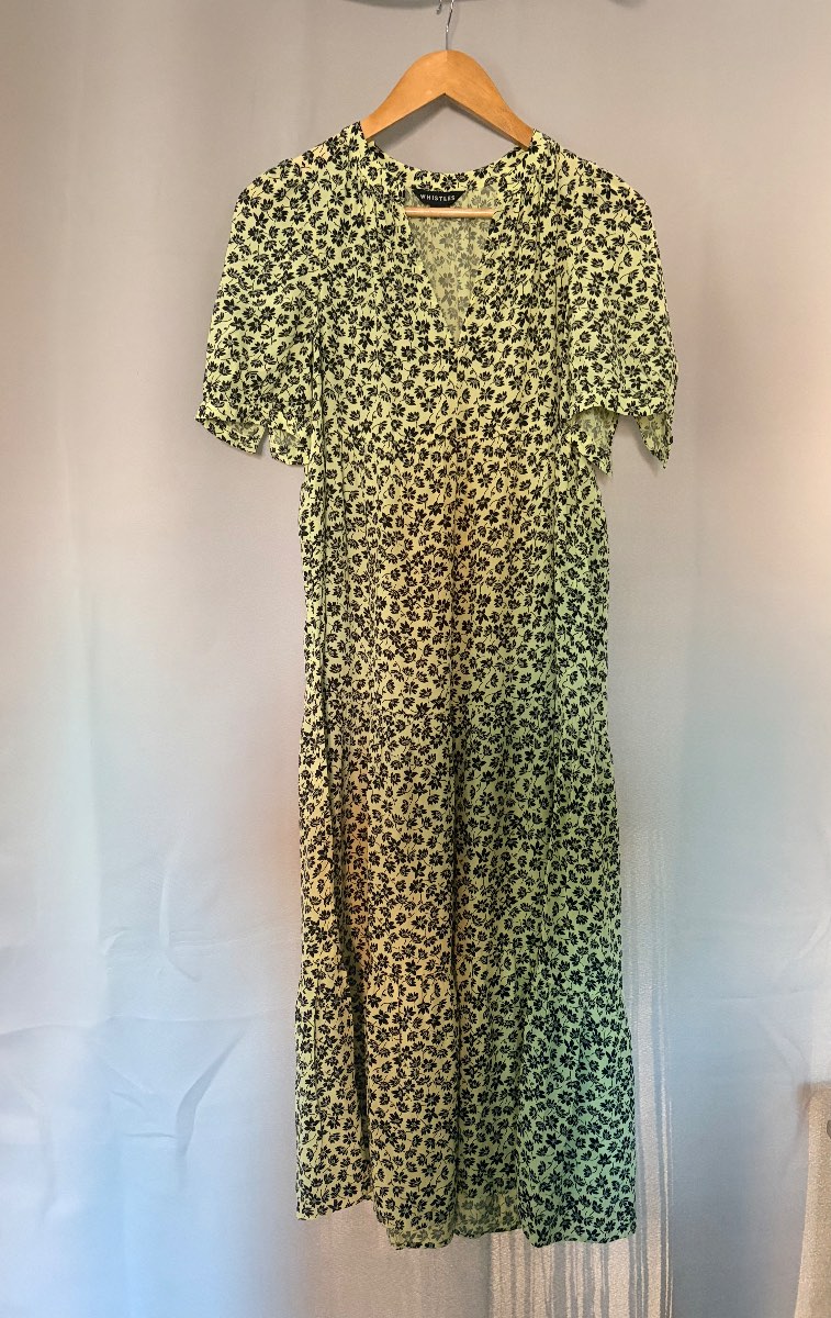 Whistles Yellow & Black Floral Midi Dress UK 6