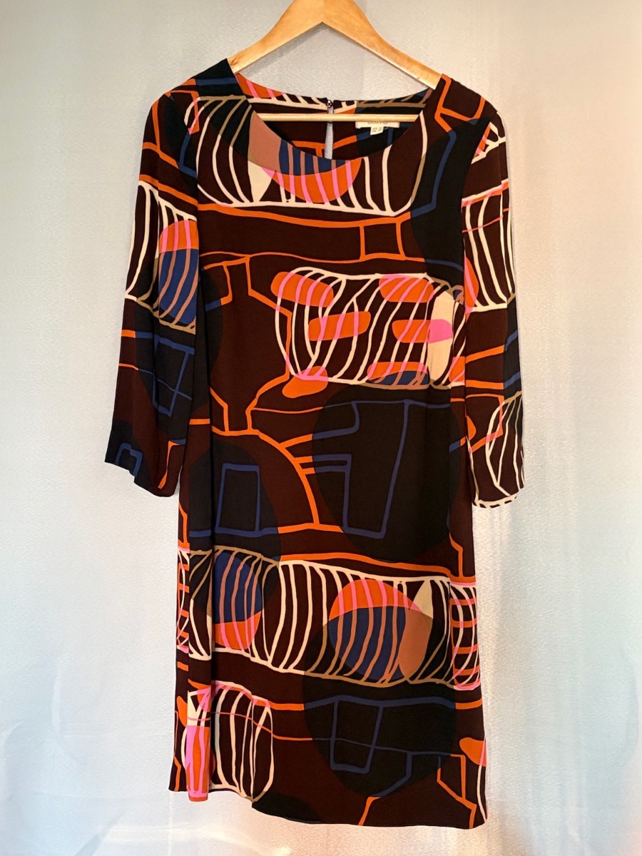 White Stuff Shift Dress Size 10 UK 38 Brown Orange Abstract Retro Smart Casual