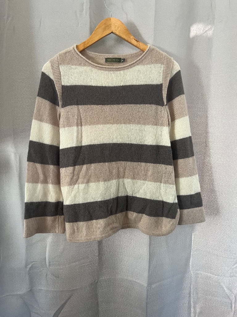 Mint Velvet Neutral Striped Angora Blend Jumper - Size 10