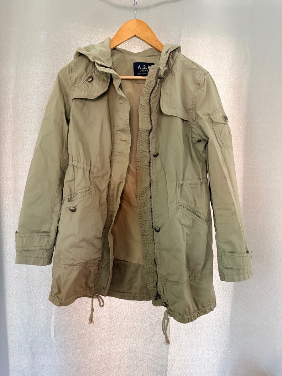 A.2.P JEANS Womens Utility Parka Jacket Coat UK 8 10 Small Beige Khaki Hooded Cotton