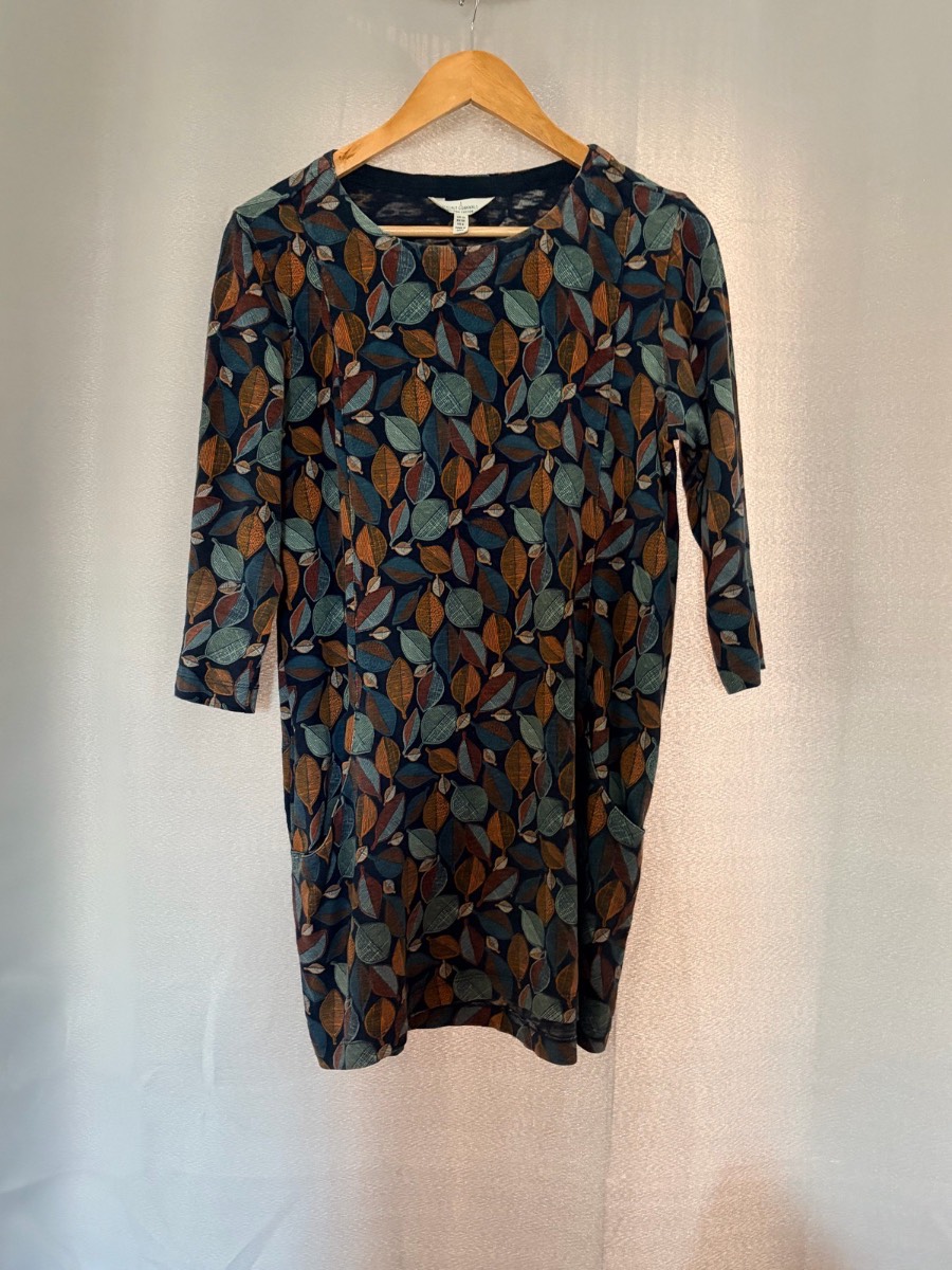 Seasalt Cornwall Shore Foraging Tunic Dress Size 10 Navy Blue Teal Leaf Print