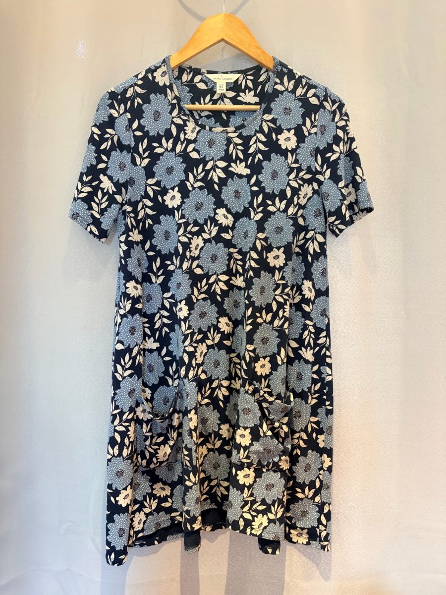 Seasalt Cornwall Killiow Tunic Dress UK 10 EU 38 Navy Blue Floral Cotton Bamboo