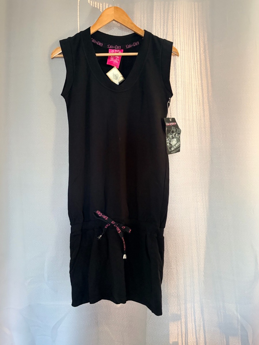 Lola & Coco By La Senza Fleece Cotton Dress Size UK 12 EUR 40 Black Y2K Mini NWT