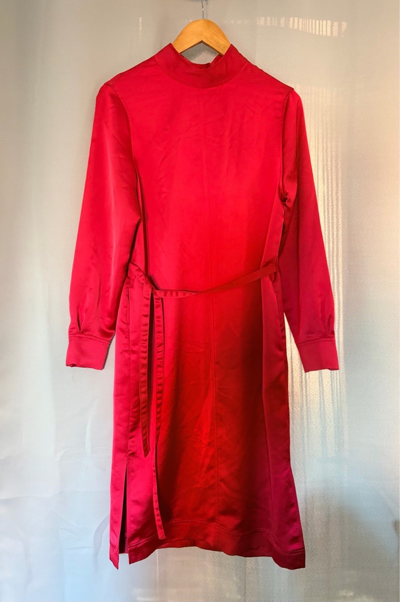 Autograph M&S Red Satin High Neck Belted Midi Dress UK 10 BNWT Work Party Rouge