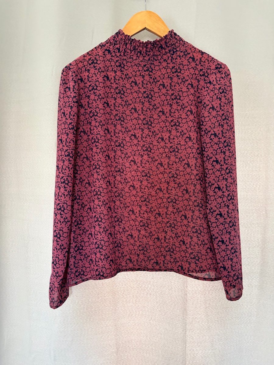 Hush Pink Floral Shirred High Neck Blouse - UK 10
