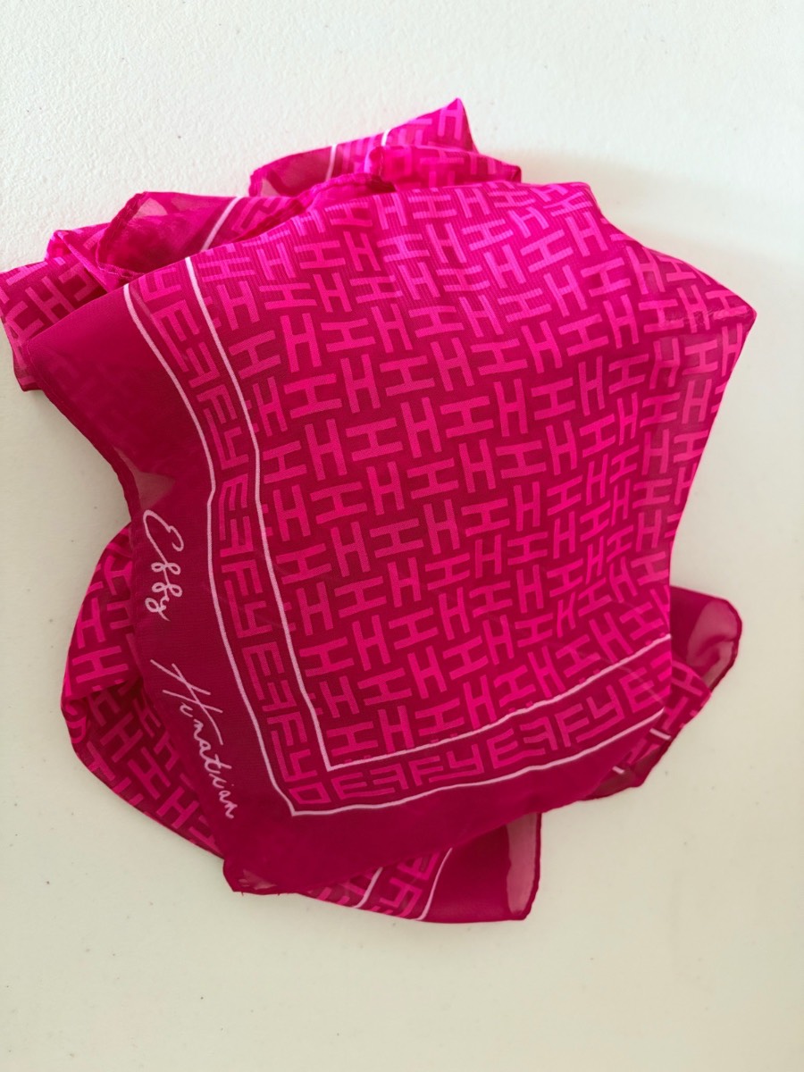 Effy Hematian Scarf Lightweight Sheer Monogram Pink Magenta Geometric 16x56"