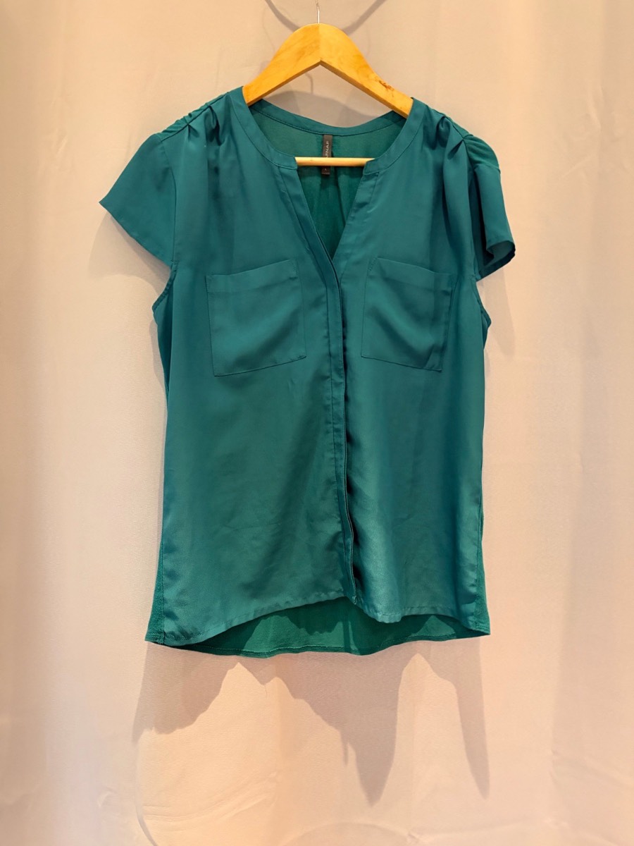 NAF NAF Womens Blouse Top Size L UK 12 14 Emerald Forest Dark Teal Green Smart