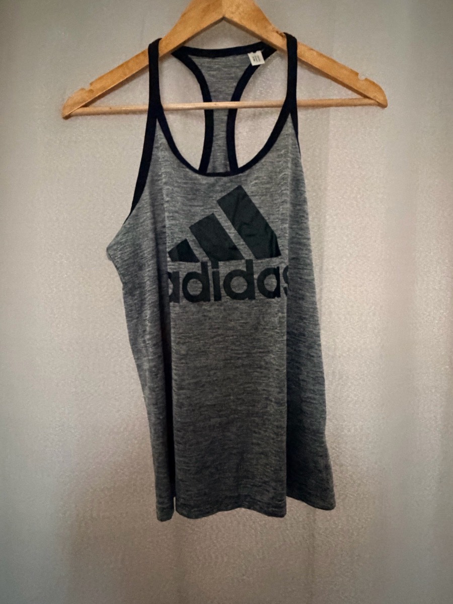 Adidas Womens Gym Tank Top Vest Size UK 8 10 Small S Grey Marl Black Activewear