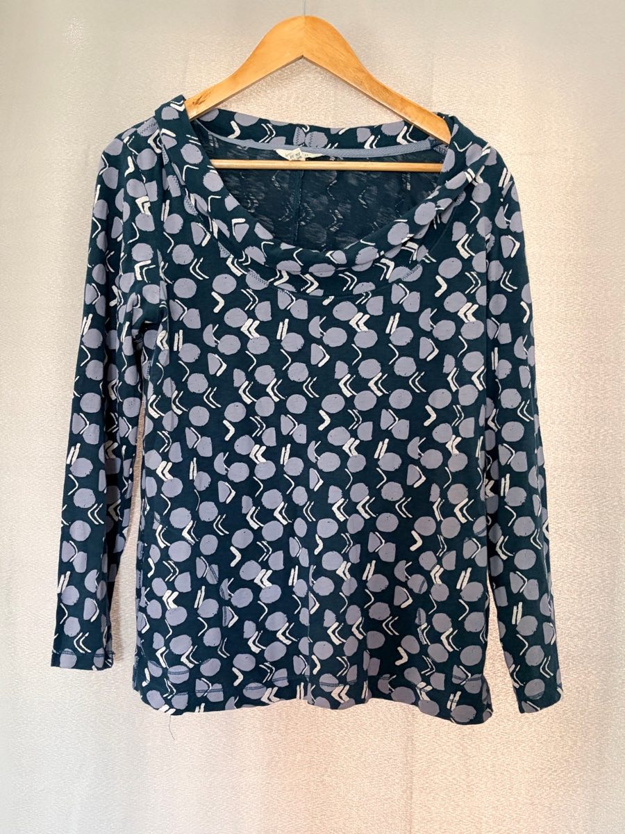 White Stuff Top Size UK 10 EU 38 Blue Purple Patterned Long Sleeve Cotton Shirt