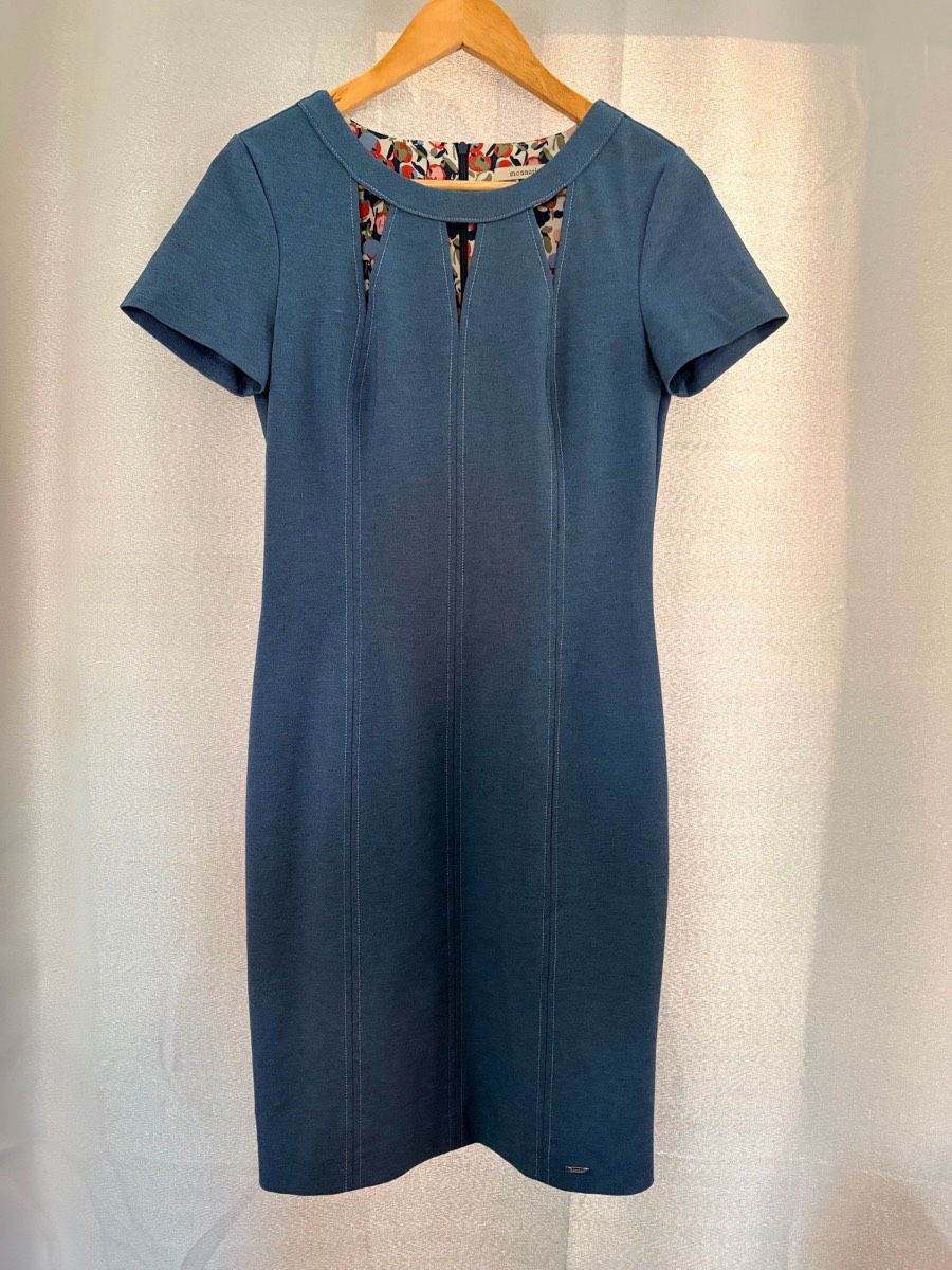 Monnari Blue Cut Out Floral Lined Shift Dress Size UK 8 EU 36 Workwear Smart