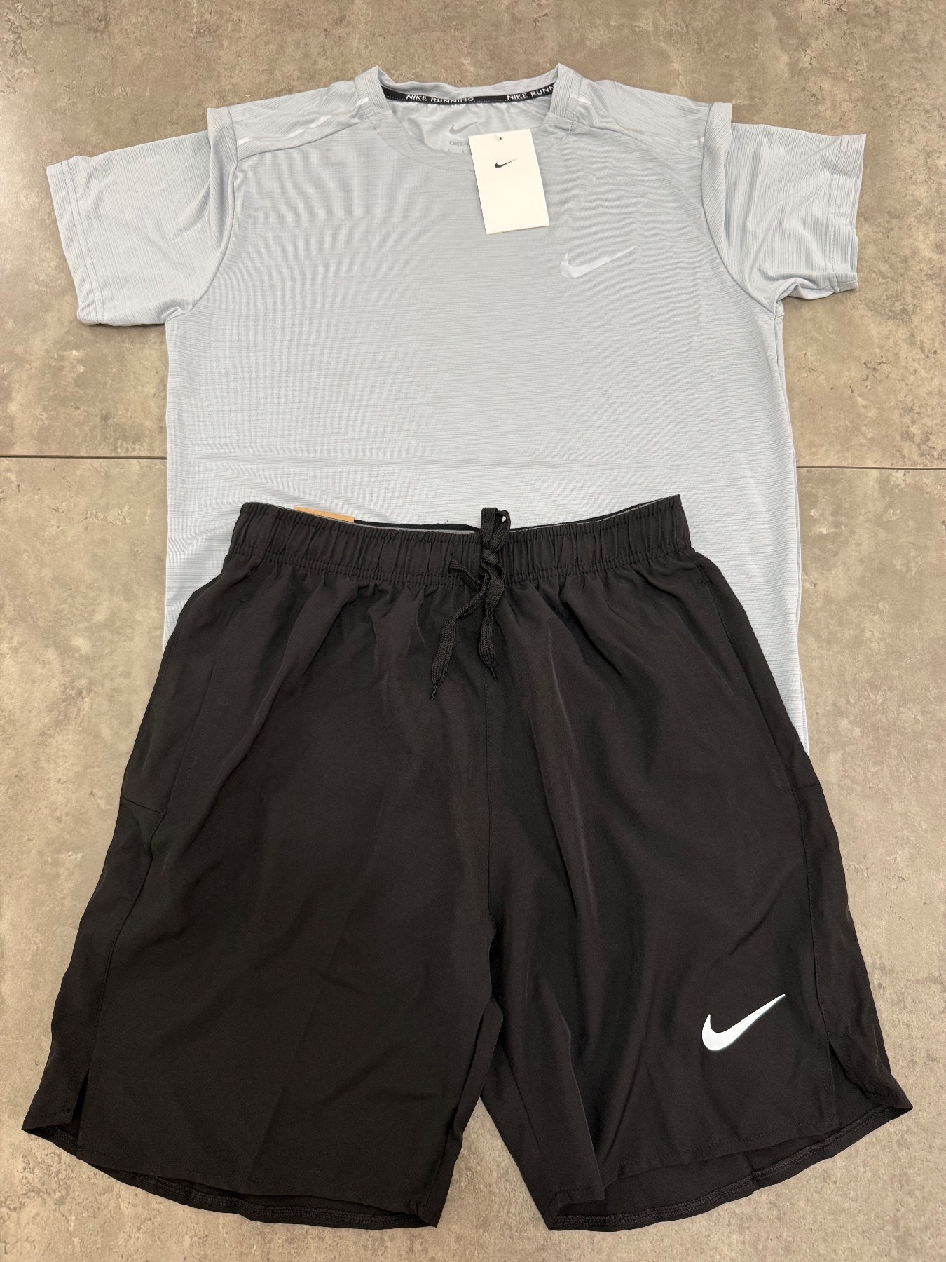 Nike Miler Grey T-Shirt & Black Shorts Set — Size Large — Brand New With Tags